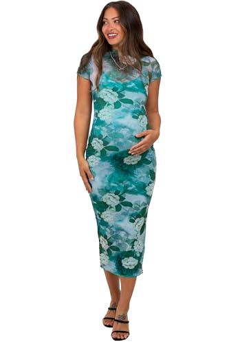 pinkblush green floral mesh overlay fitted maternity maxi dress