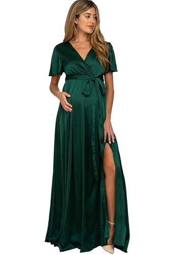 pinkblush green side slit satin maternity maxi dress