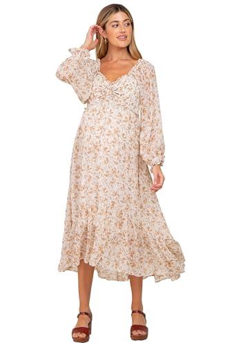 pinkblush ivory floral chiffon ruffle maternity maxi dress