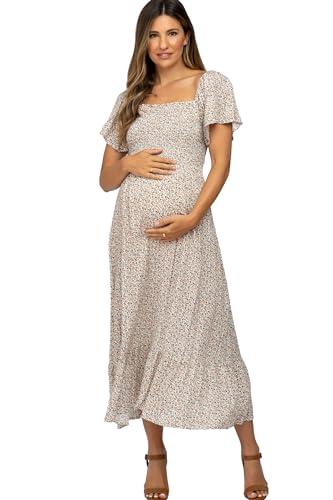 pinkblush ivory floral smocked maternity maxi dress