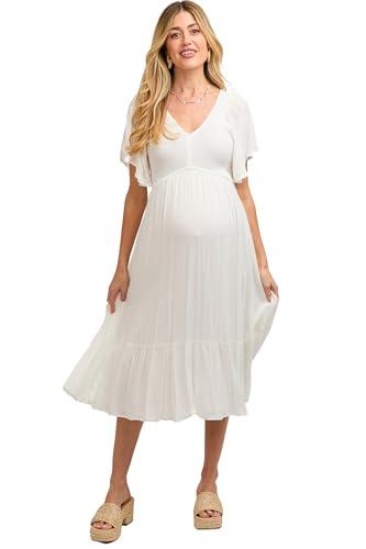 pinkblush ivory smocked ruffle maternity dress