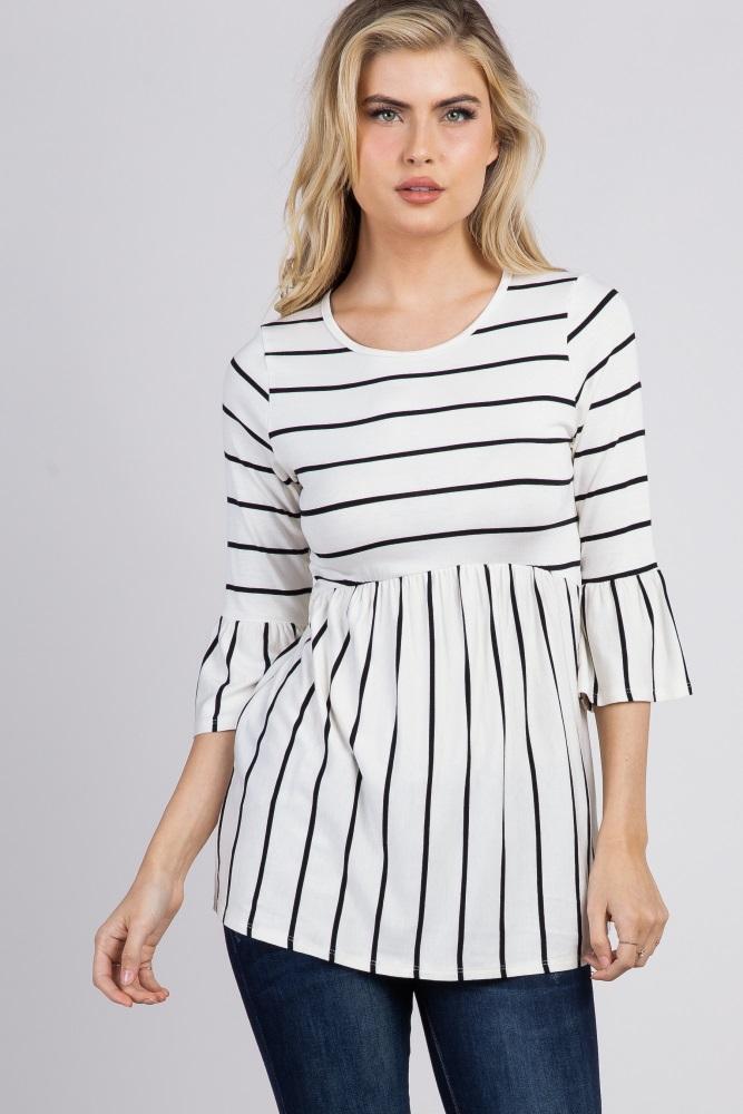 pinkblush ivory striped peplum ruffle top