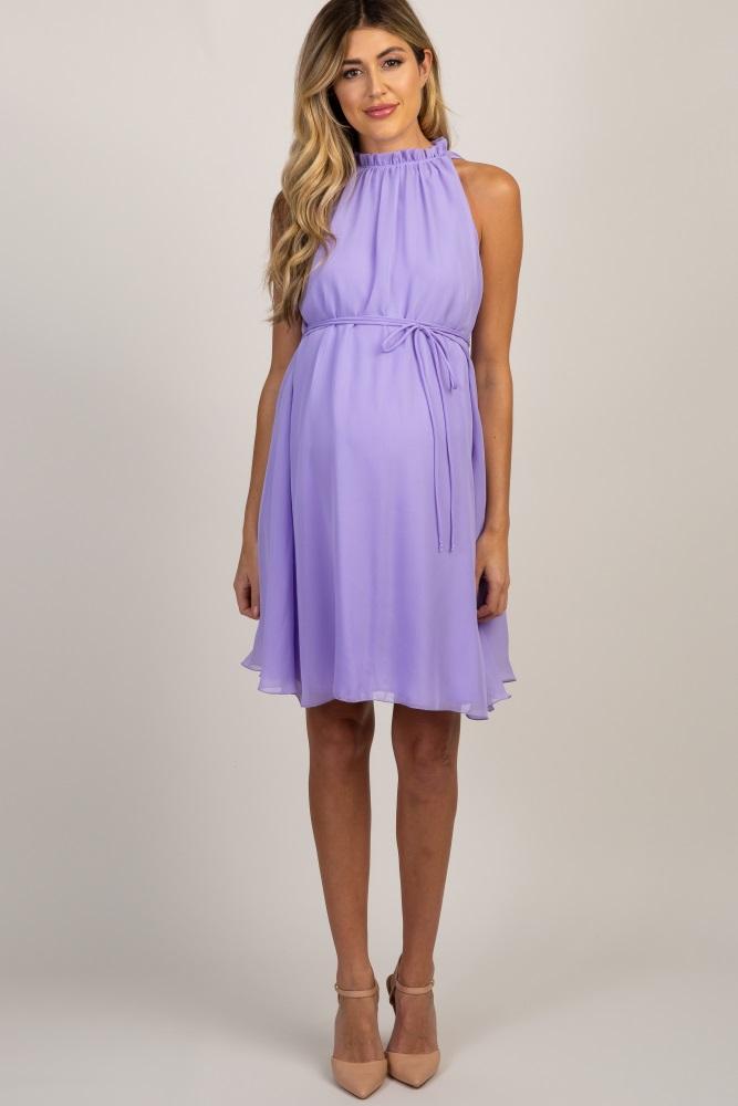 pinkblush lavender chiffon high neck maternity dress