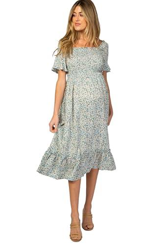 pinkblush light blue floral ruffle maternity midi dress