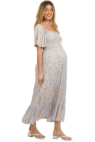 pinkblush light blue floral smocked maternity maxi dress