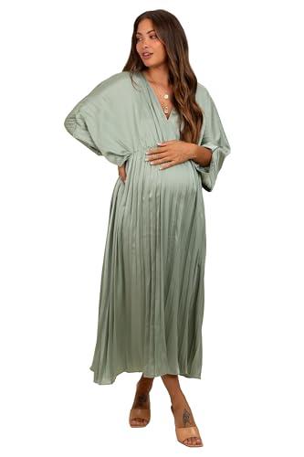 pinkblush light olive satin pleated v-neck maternity maxi dress