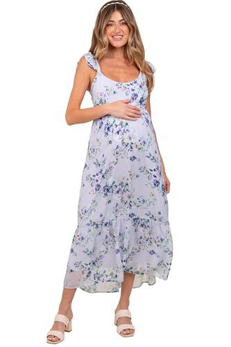 pinkblush lilac floral textured open back tie maternity maxi dress
