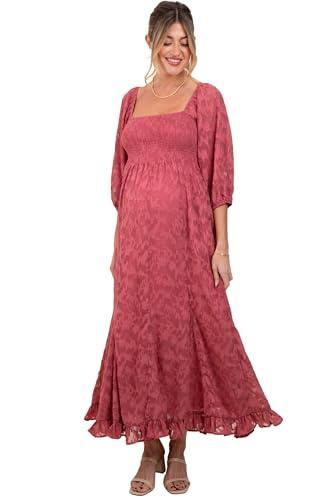 pinkblush mauve textured overlay smocked ruffled hem maternity maxi dress