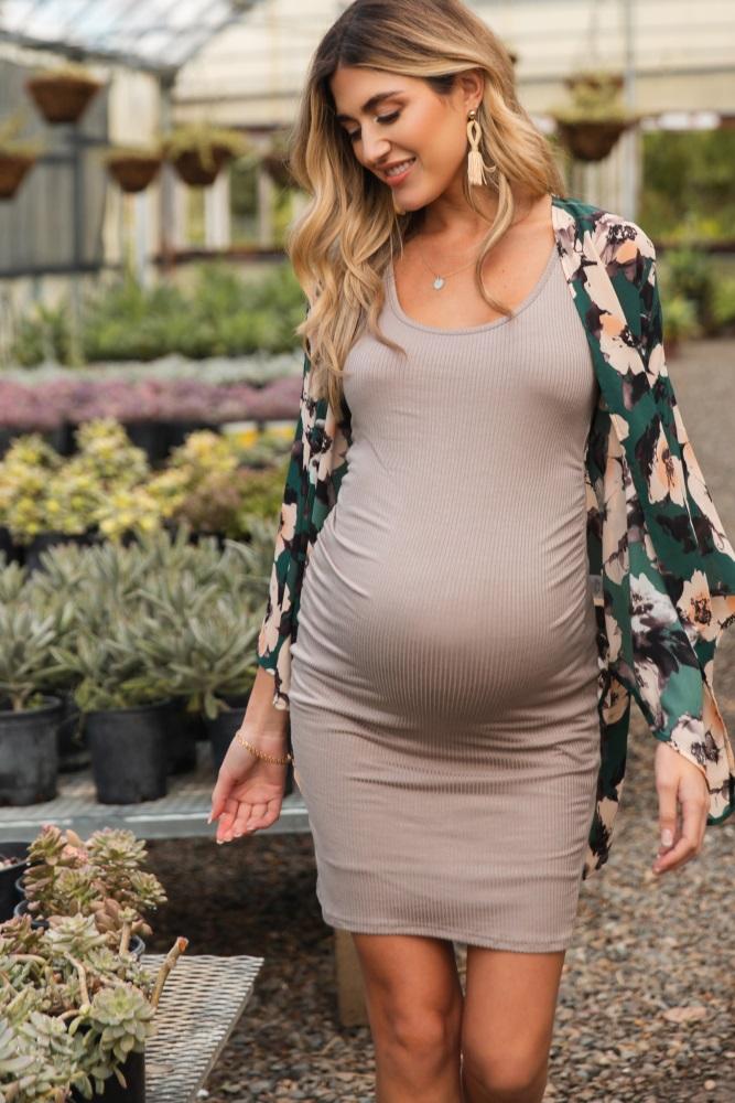 pinkblush mocha ribbed ruched sleeveless maternity dress
