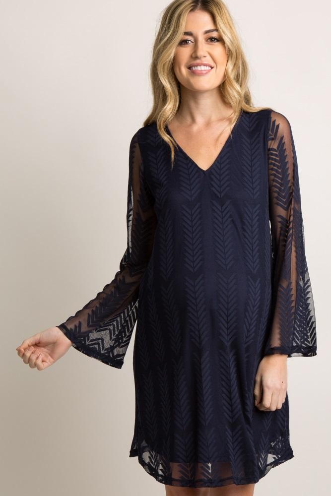 pinkblush navy mesh overlay maternity dress