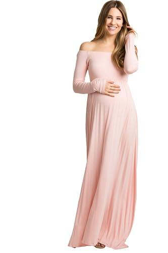 pinkblush petite pink solid off shoulder maternity maxi dress