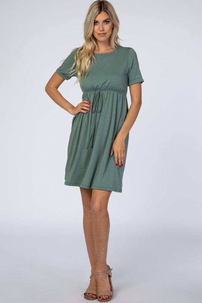 pinkblush sage green cuff sleeve waist tie dress