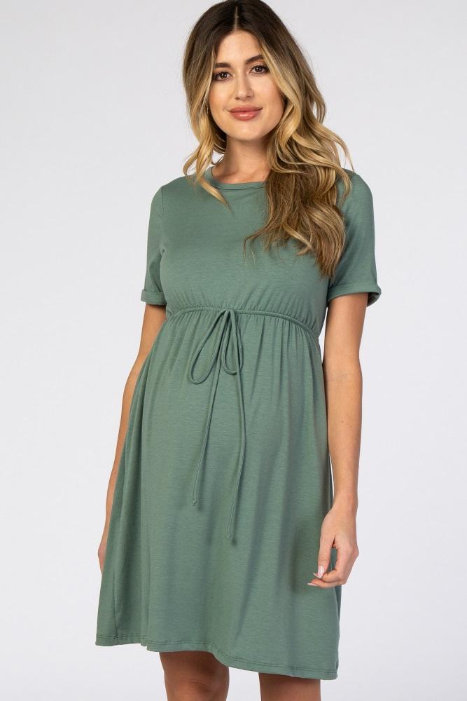 pinkblush sage green cuff sleeve waist tie maternity dress