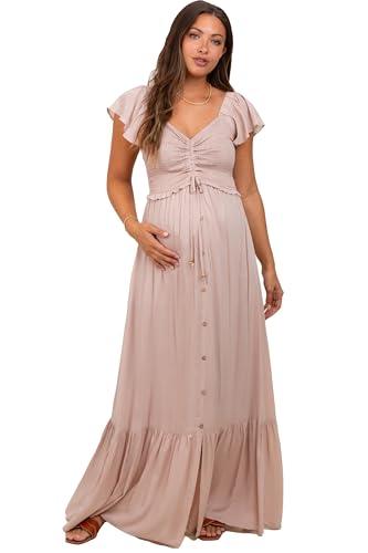 pinkblush taupe smocked top woven maternity maxi dress