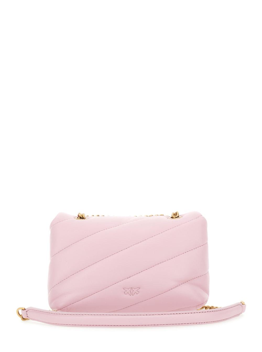 pinko baby love puff shoulder bag with maxi diagonal quilting in pink leather for women