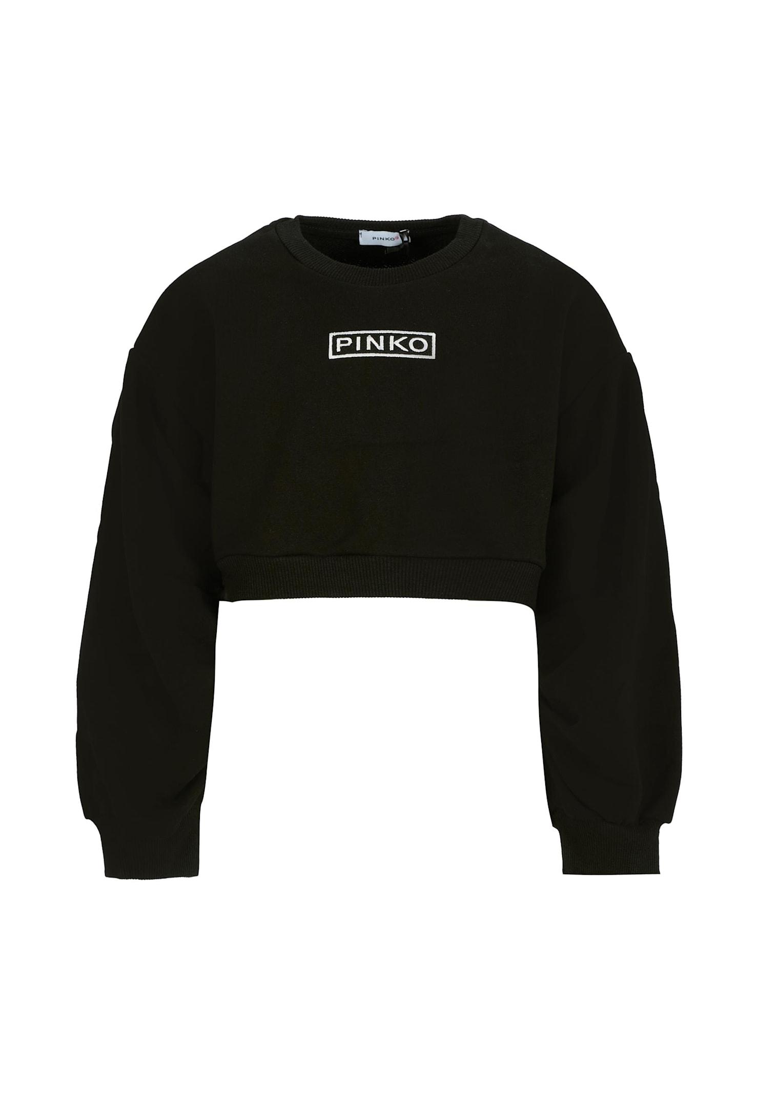 pinko black crop sweatshirt for girl with logo