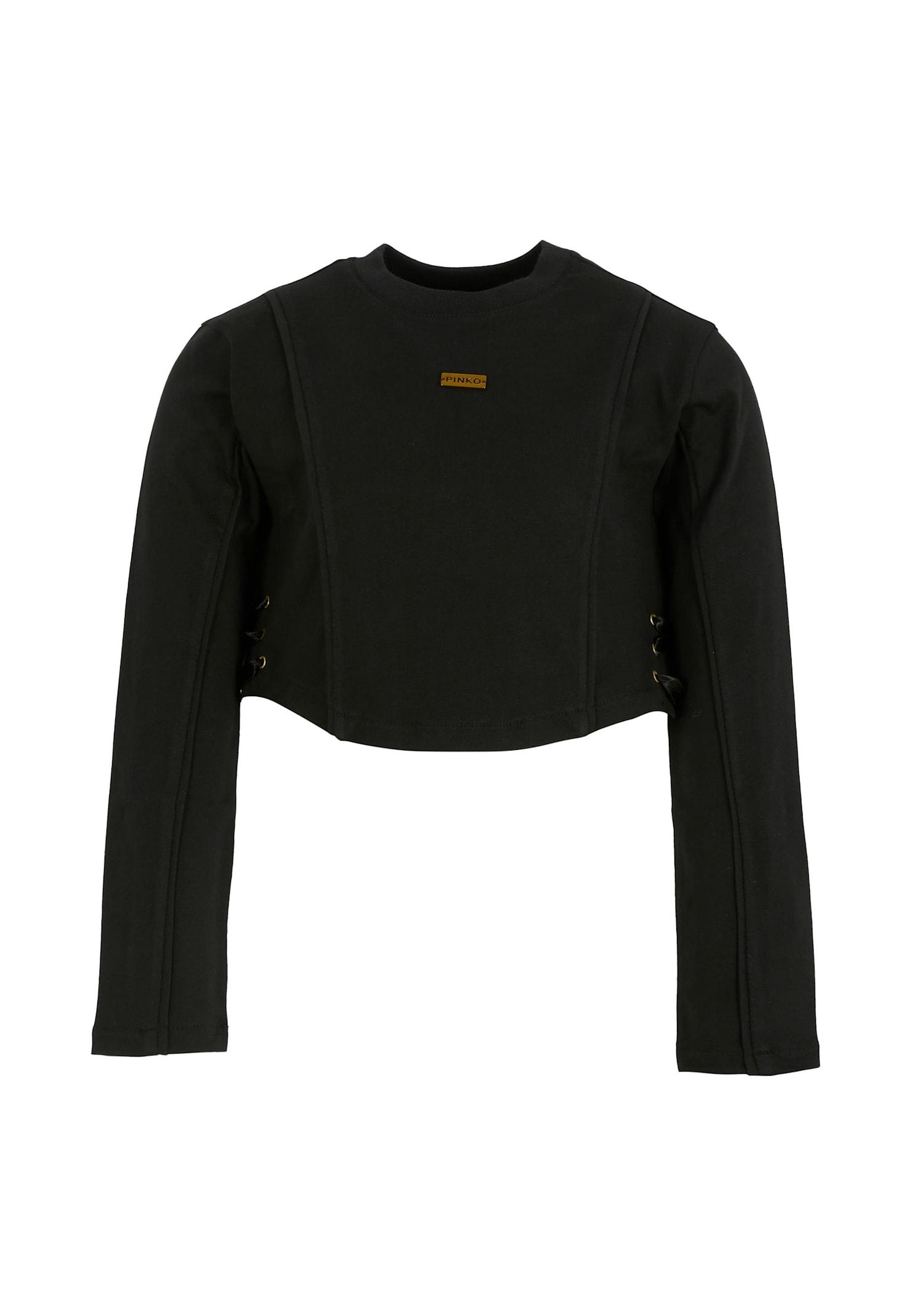 pinko black crop t-shirt for girl with logo
