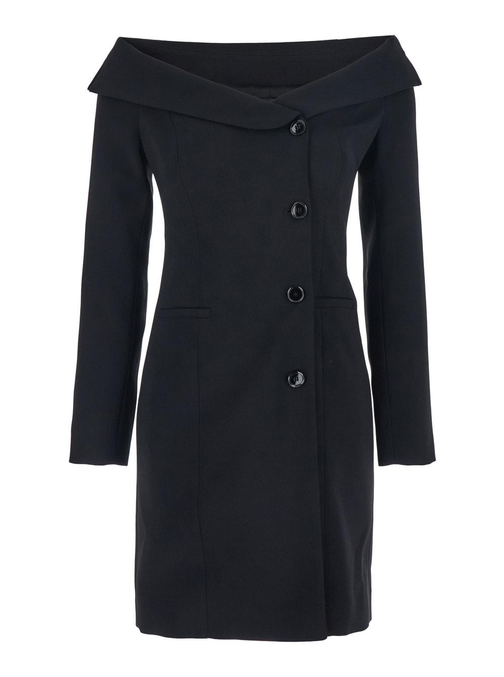 pinko black dress with front neckline and bare shoulders in fabric woman