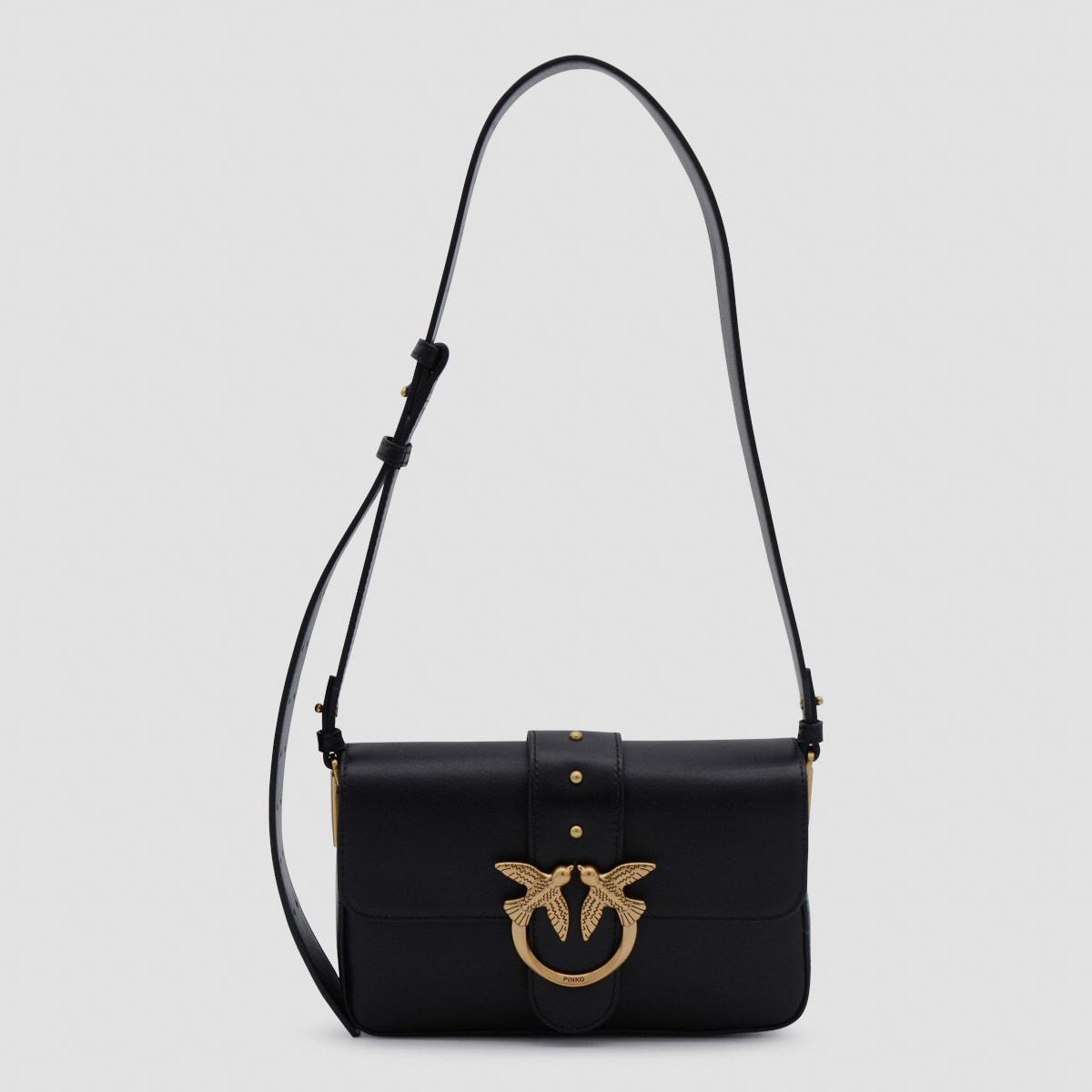 pinko black leather amo shoulder bag