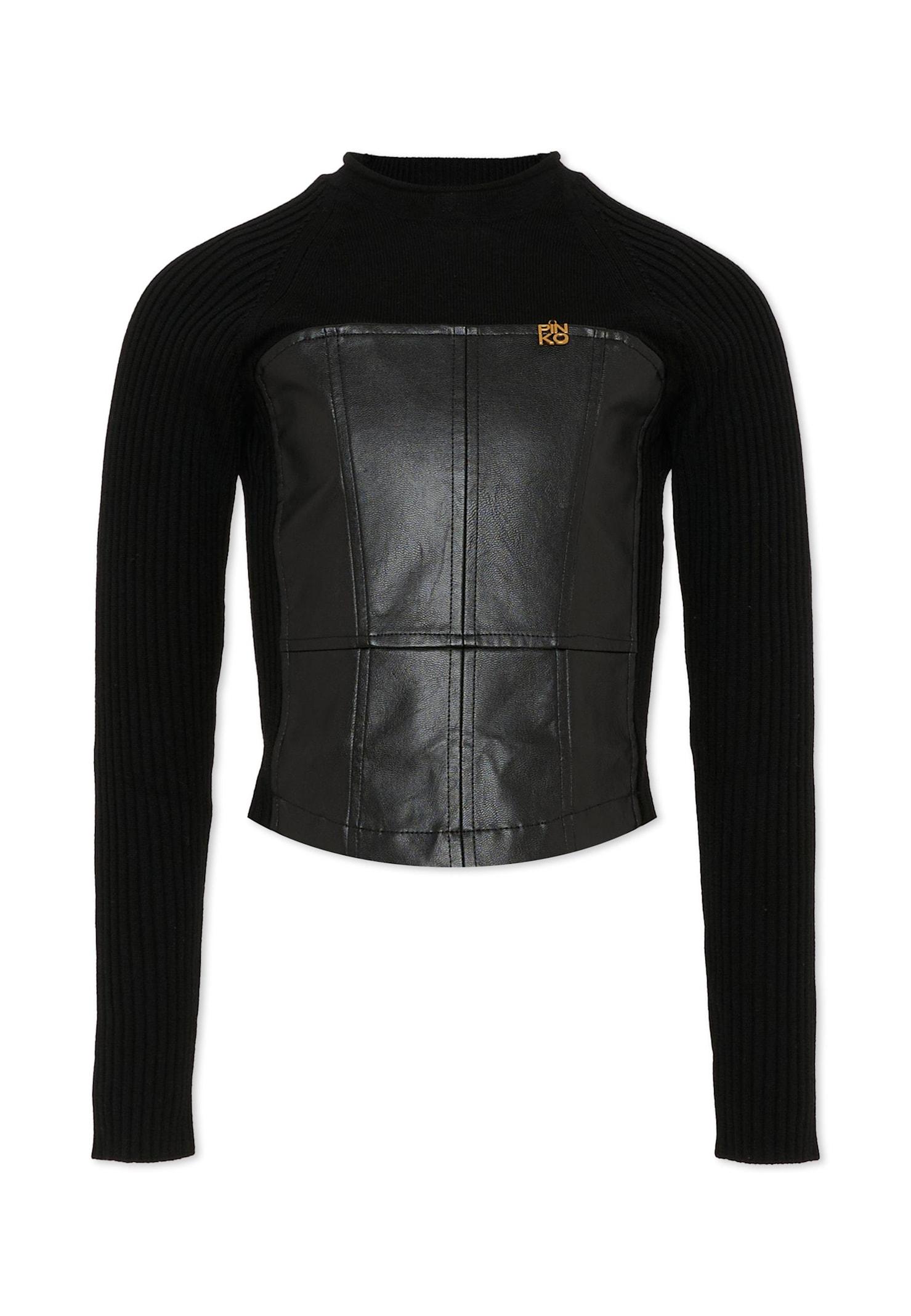 pinko black sweater for girl with logo