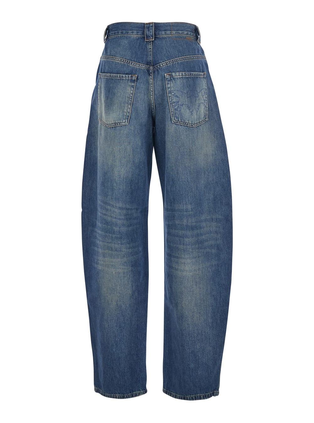 pinko blue jeans with belt loops and distressed effect in denim woman