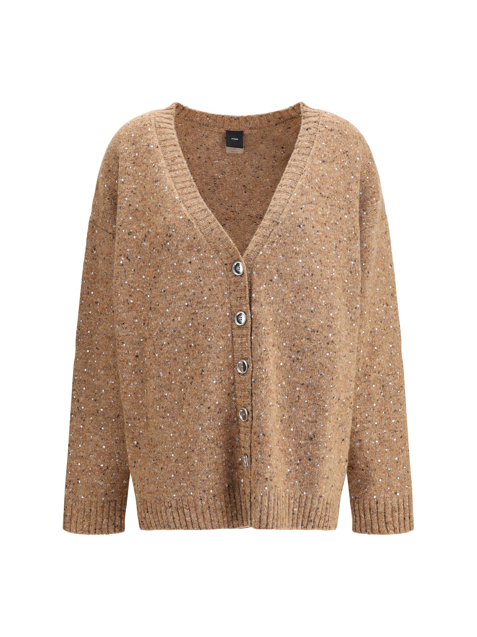 pinko bouclé fabric cardigan with rhinestones