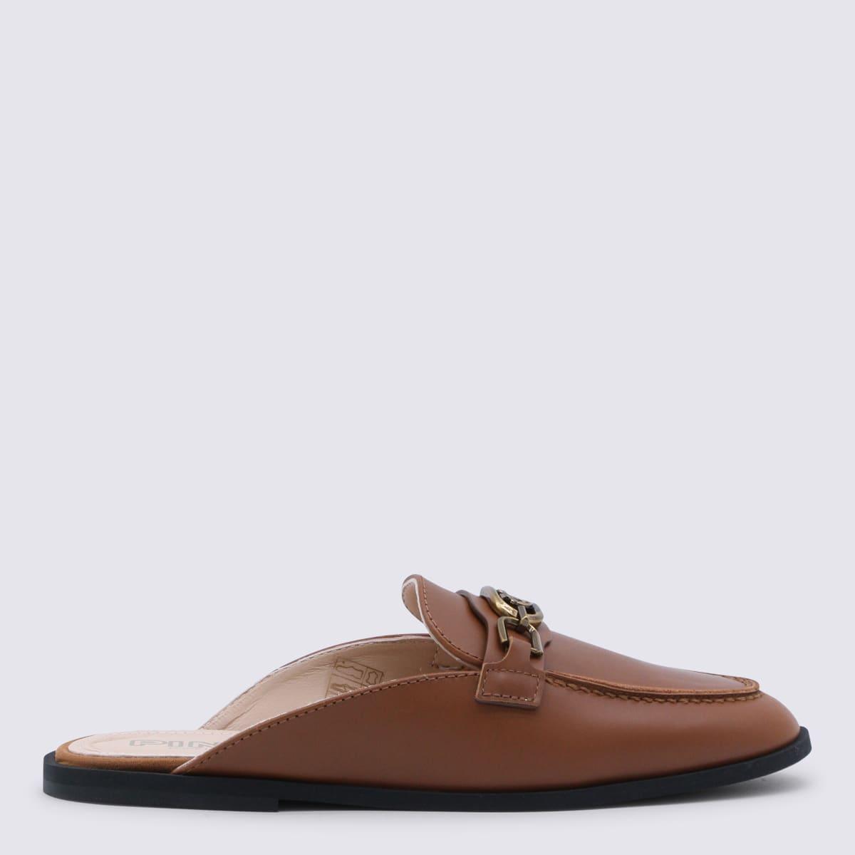 pinko brown leather naty 09 flats
