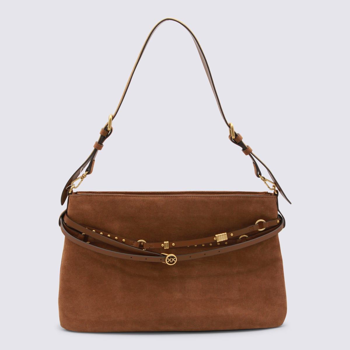 pinko brown suede big belt bag shoulder bag