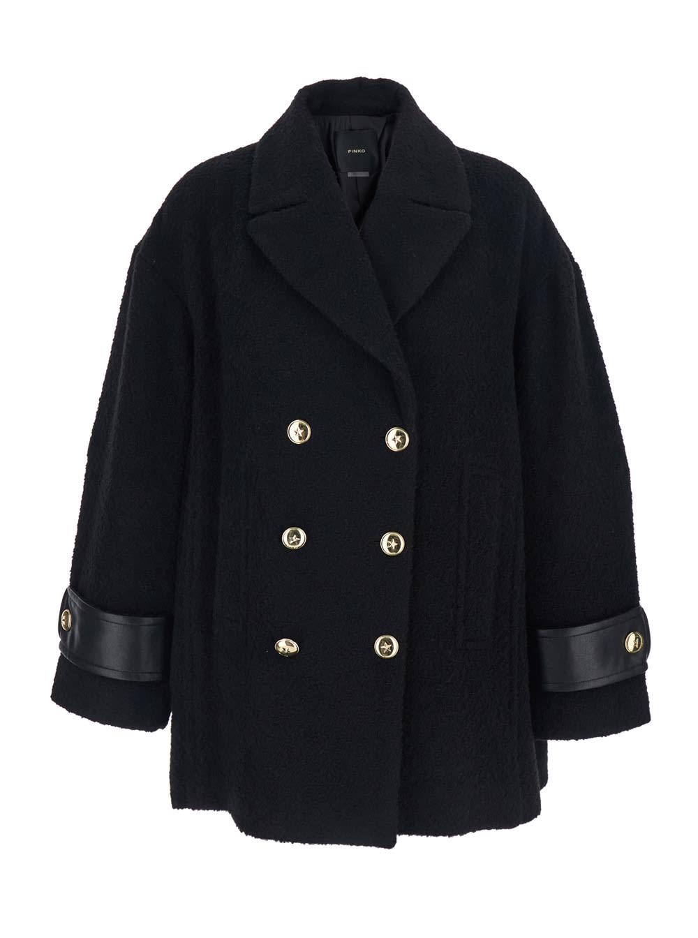 pinko canederli black double-breasted coat with wide notched revers in wool woman