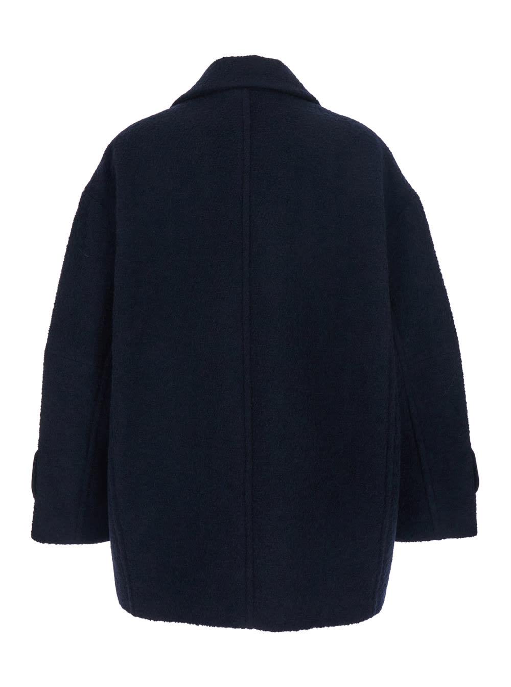 pinko canederli blue double-breasted coat with wide notched revers in wool woman