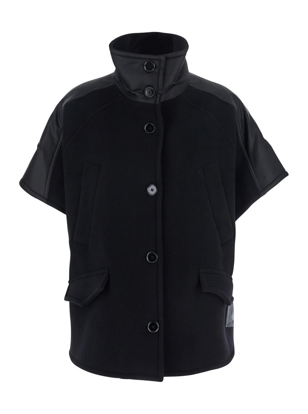 pinko carbonara black cape with high neck and front button closure in fabric woman