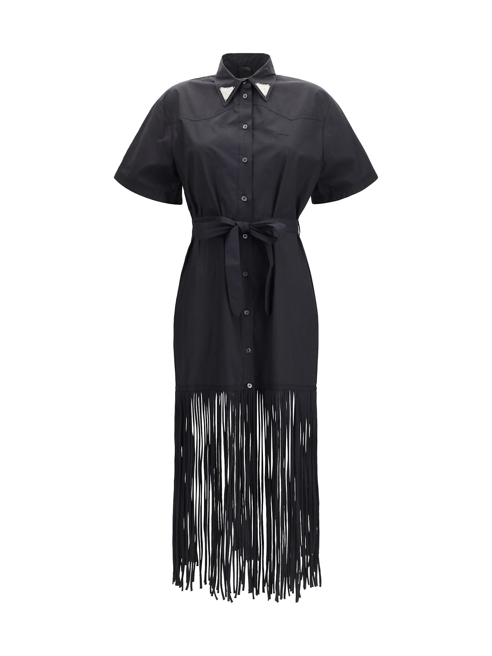 pinko chemisier dress with fringes and metallic details