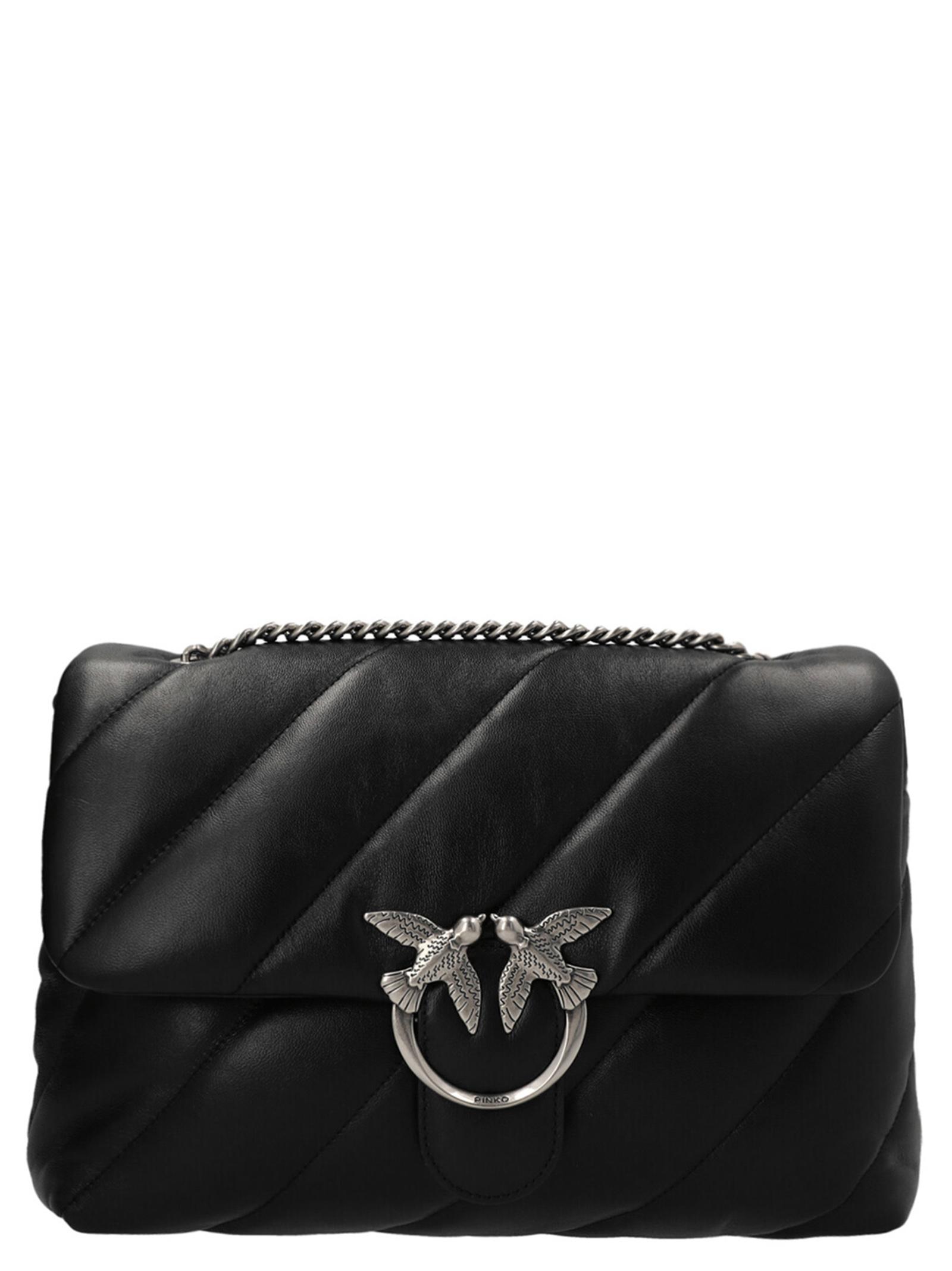 pinko classic love puff crossbody bag black lamb leather - women