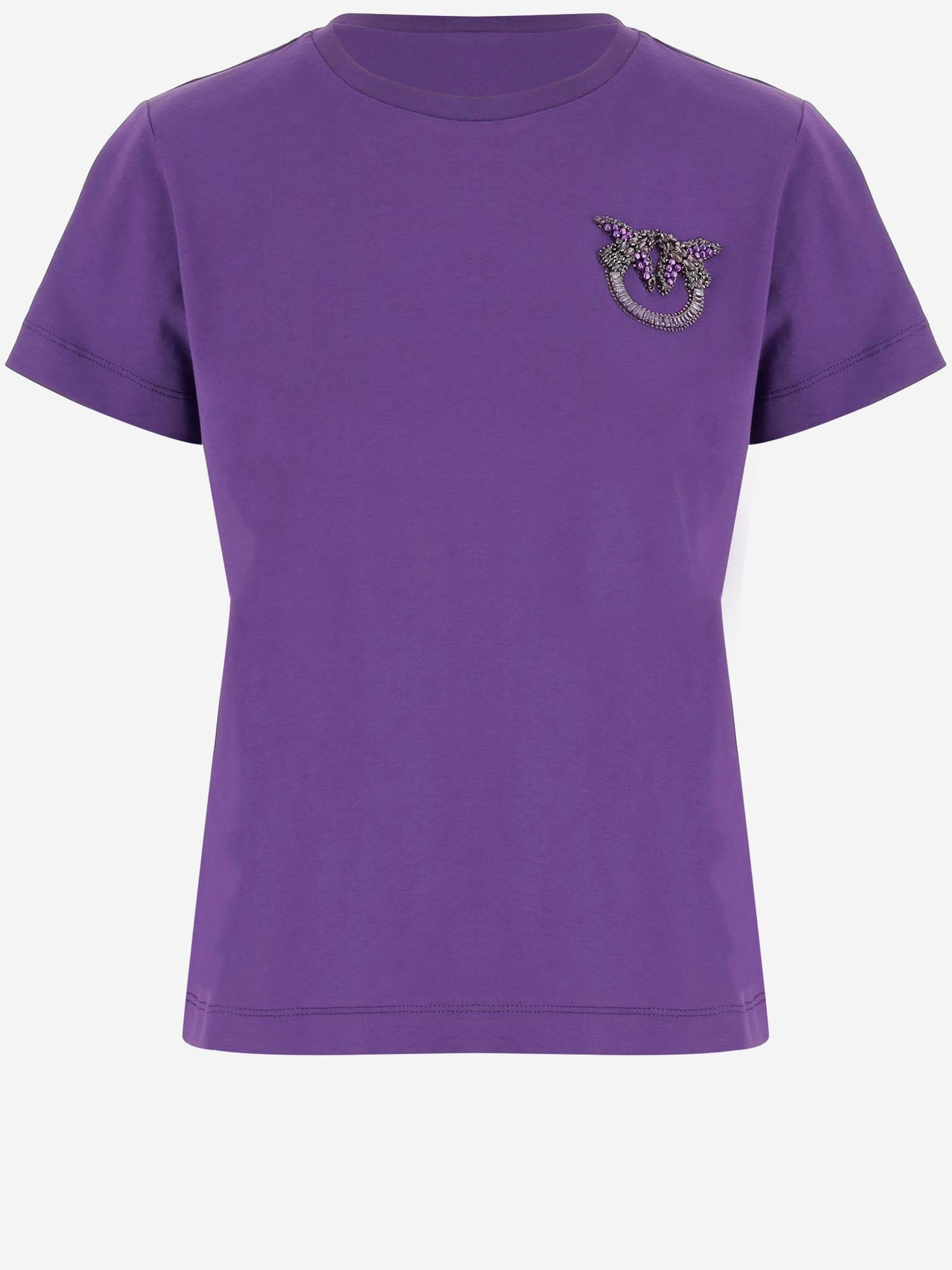 pinko cotton t-shirt with love birds jewel embroidery