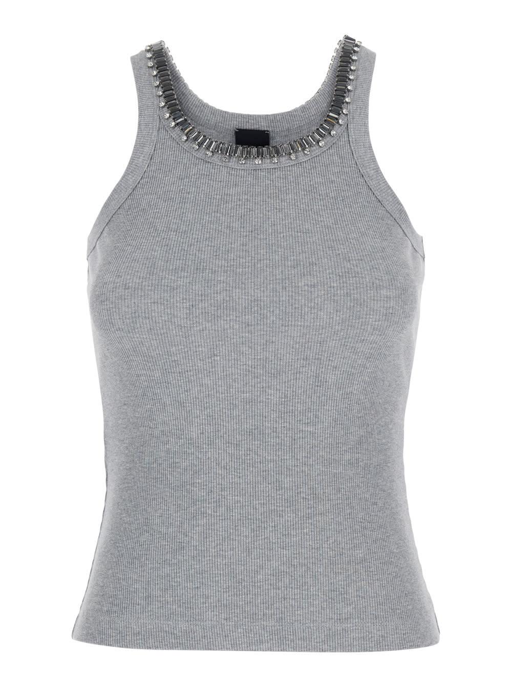 pinko cotton womens gray ribbed top with neck details