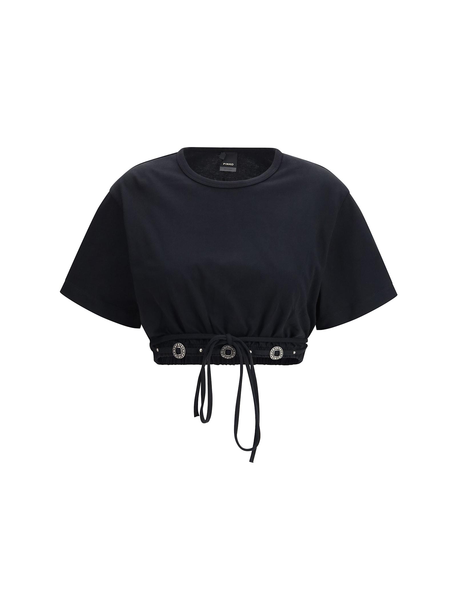 pinko cropped t-shirt with lace-up detail and western accents
