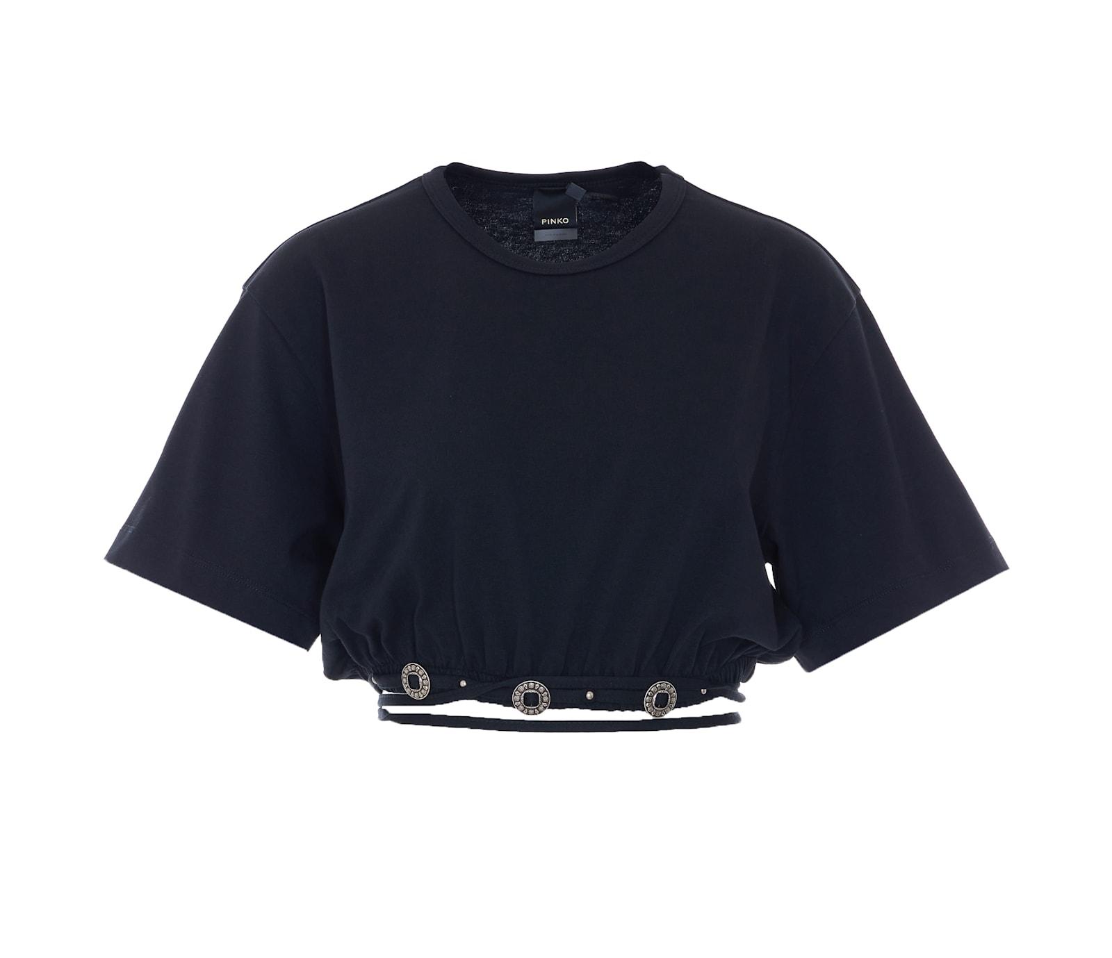 pinko cropped t-shirt with texan trim and details