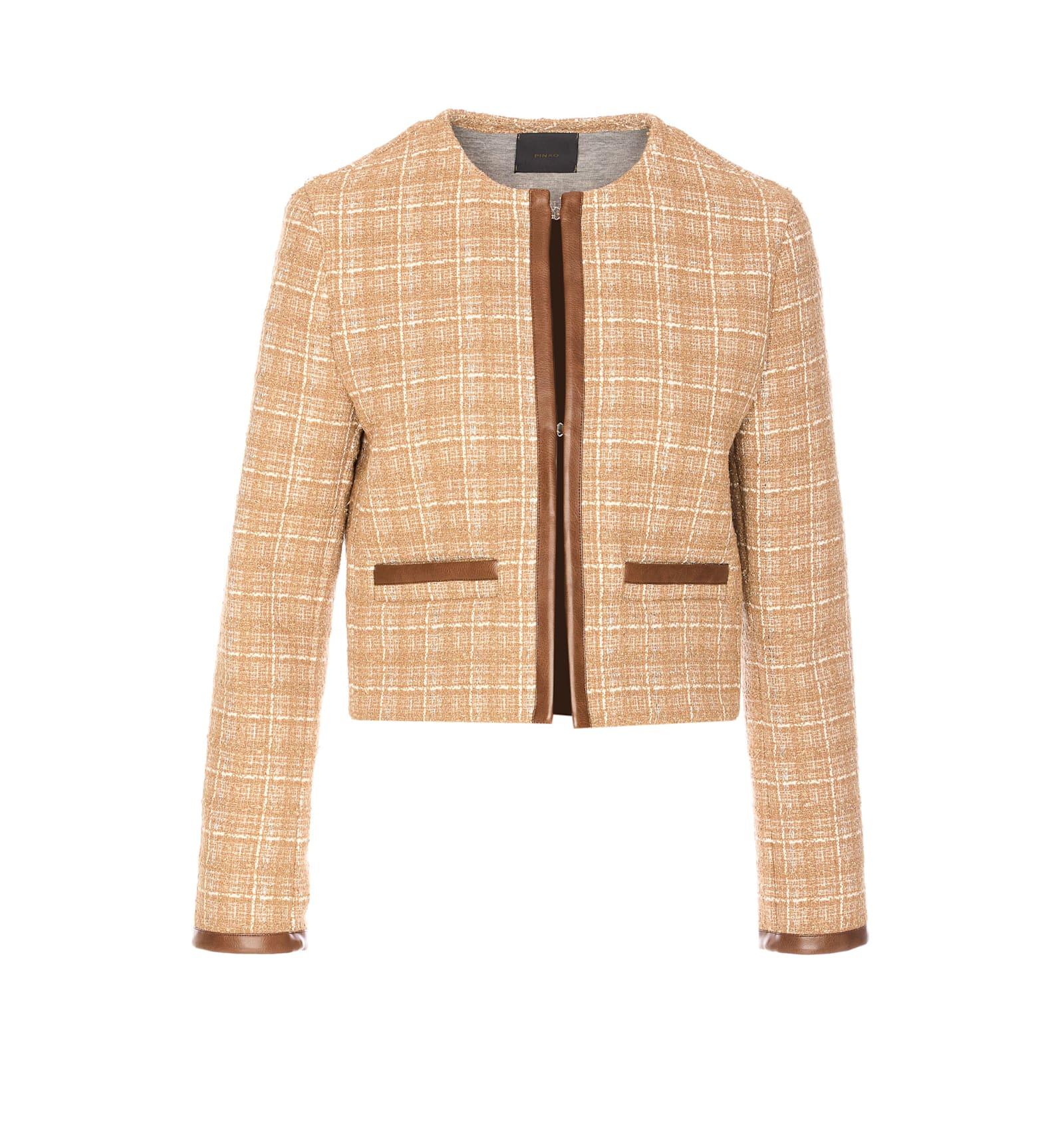 pinko cropped tweed and faux leather jacket