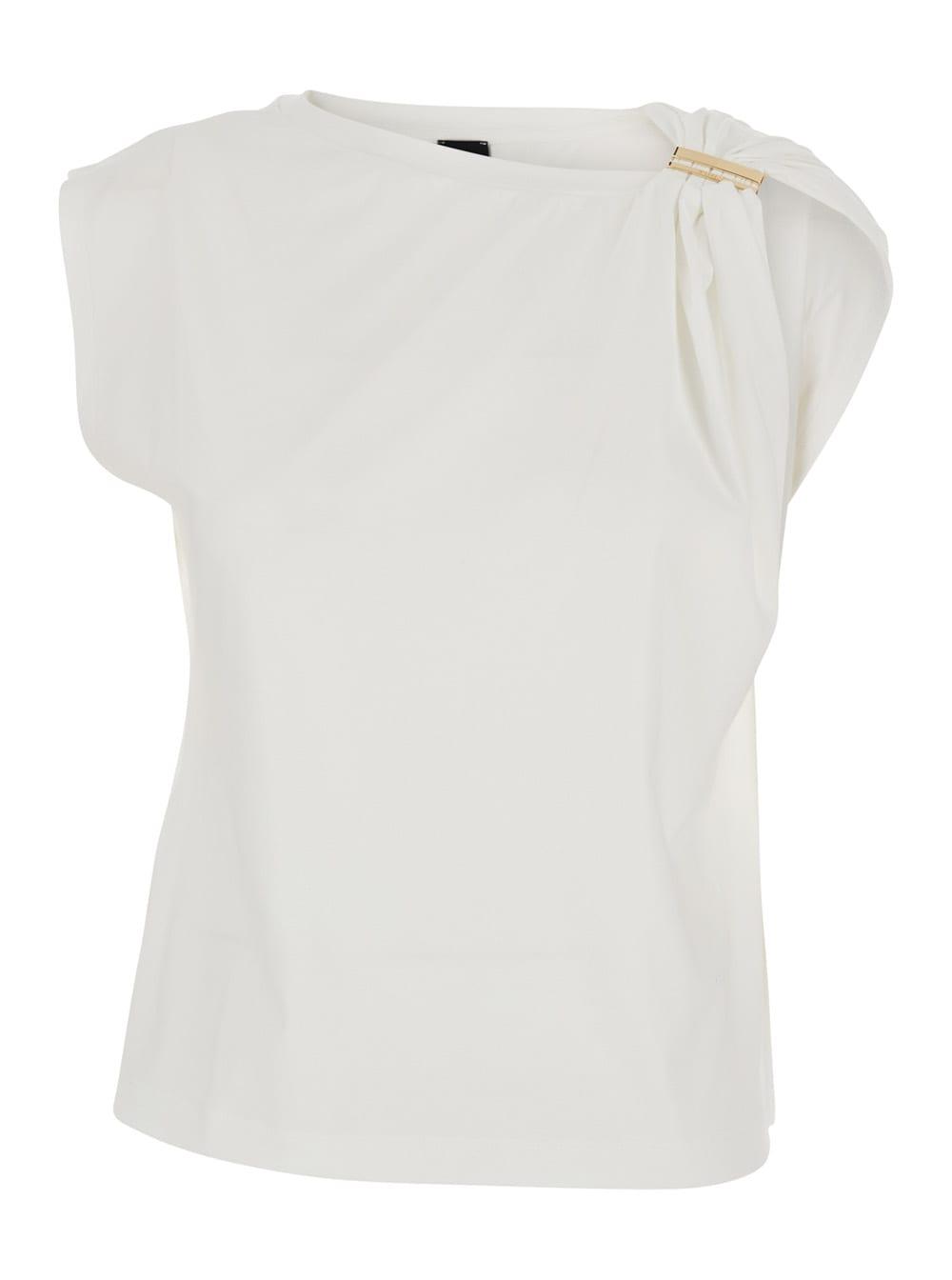pinko dress melody white with crew neck and long sleeves in cotton for women