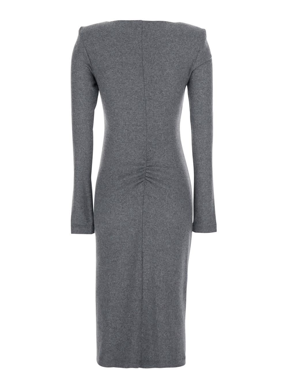 pinko grey crew neck dress with zip closure and ruffle details in fabric woman
