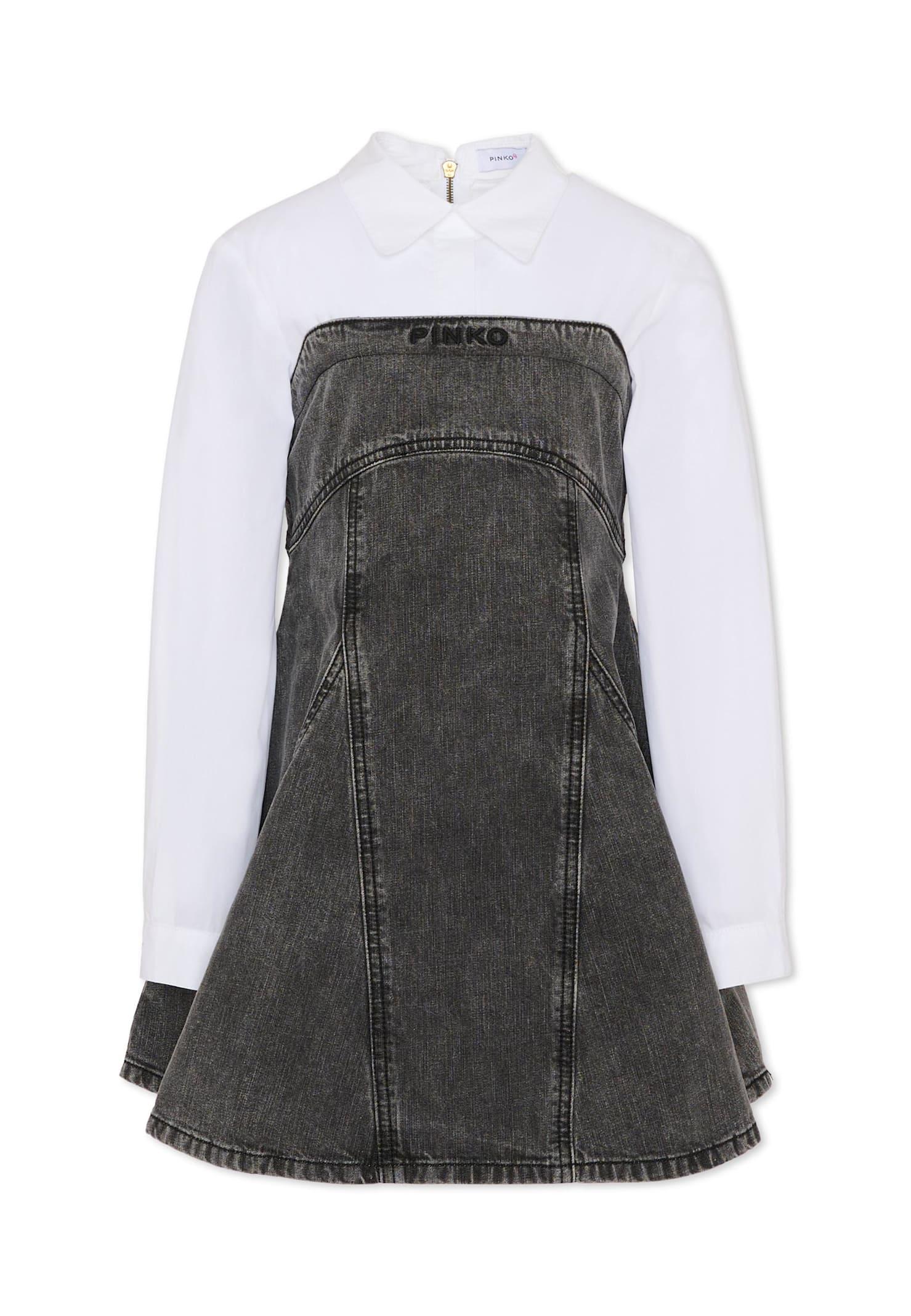 pinko grey denim dress for girl with logo