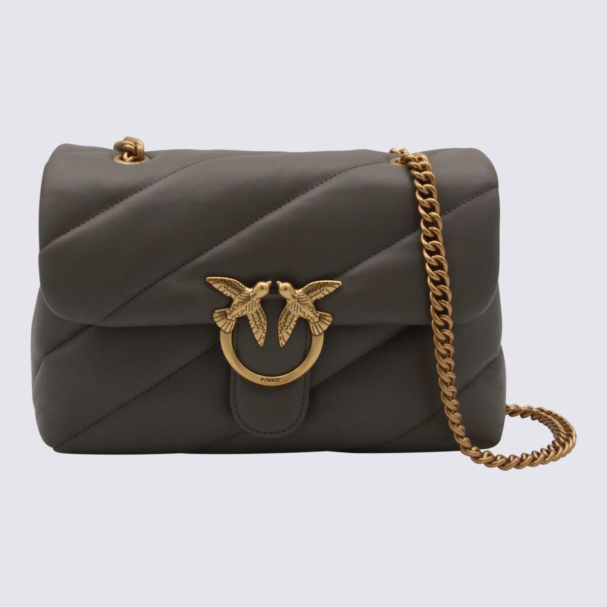 pinko grey leather shoulder bag