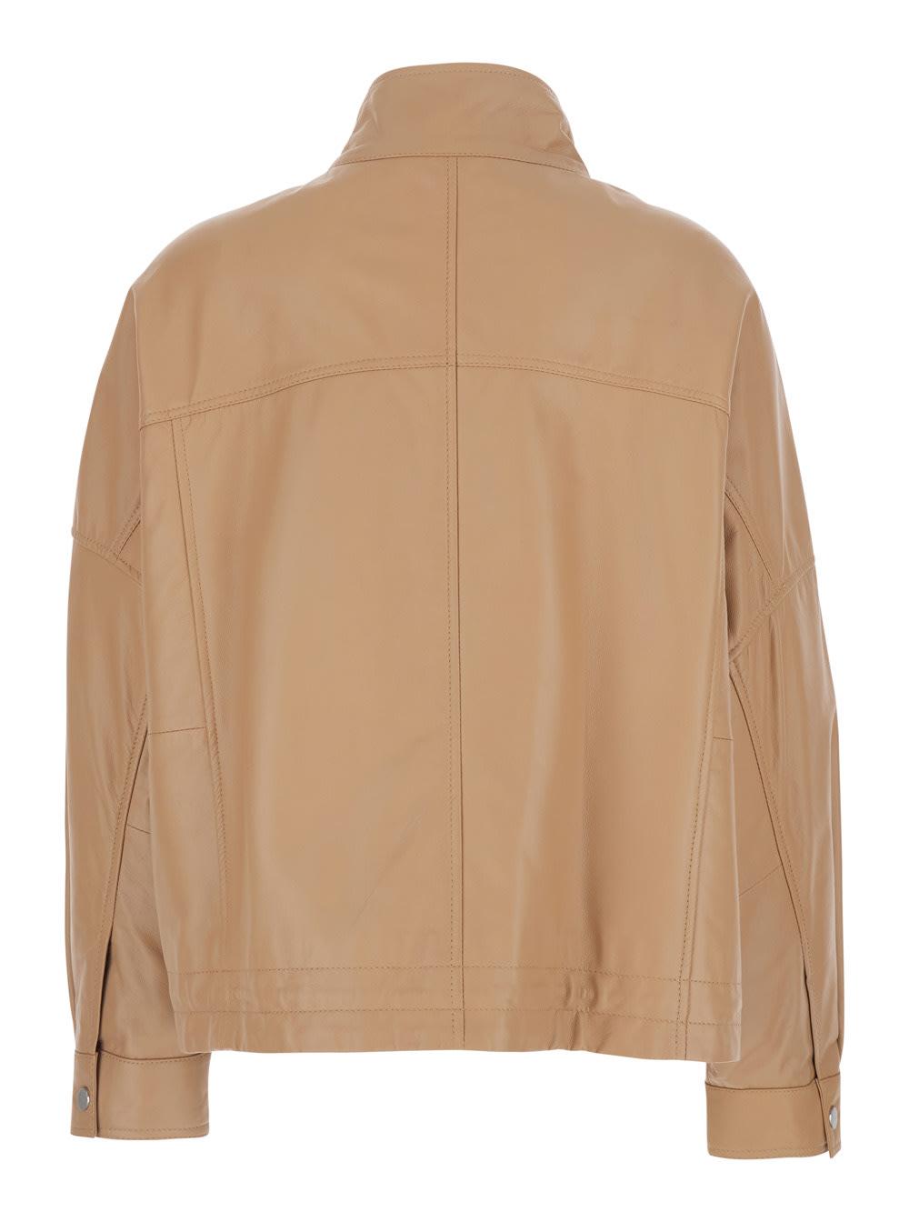 pinko jacket high collar jacket with side zip pockets beige in leather women