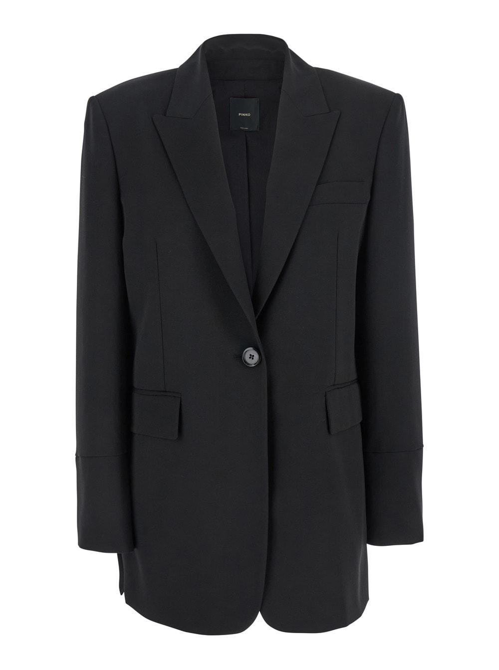 pinko kamut black single-breasted jacket with peak revers in viscose blend stretch woman