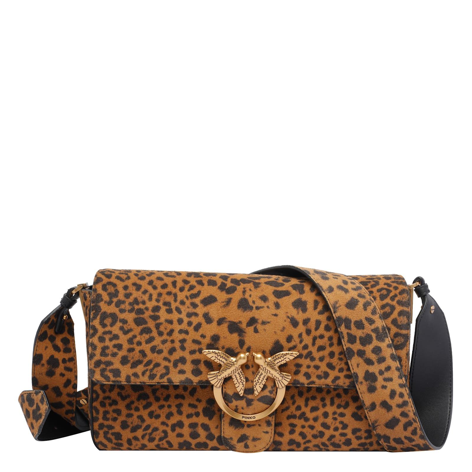 pinko leopard suede slouchy bag