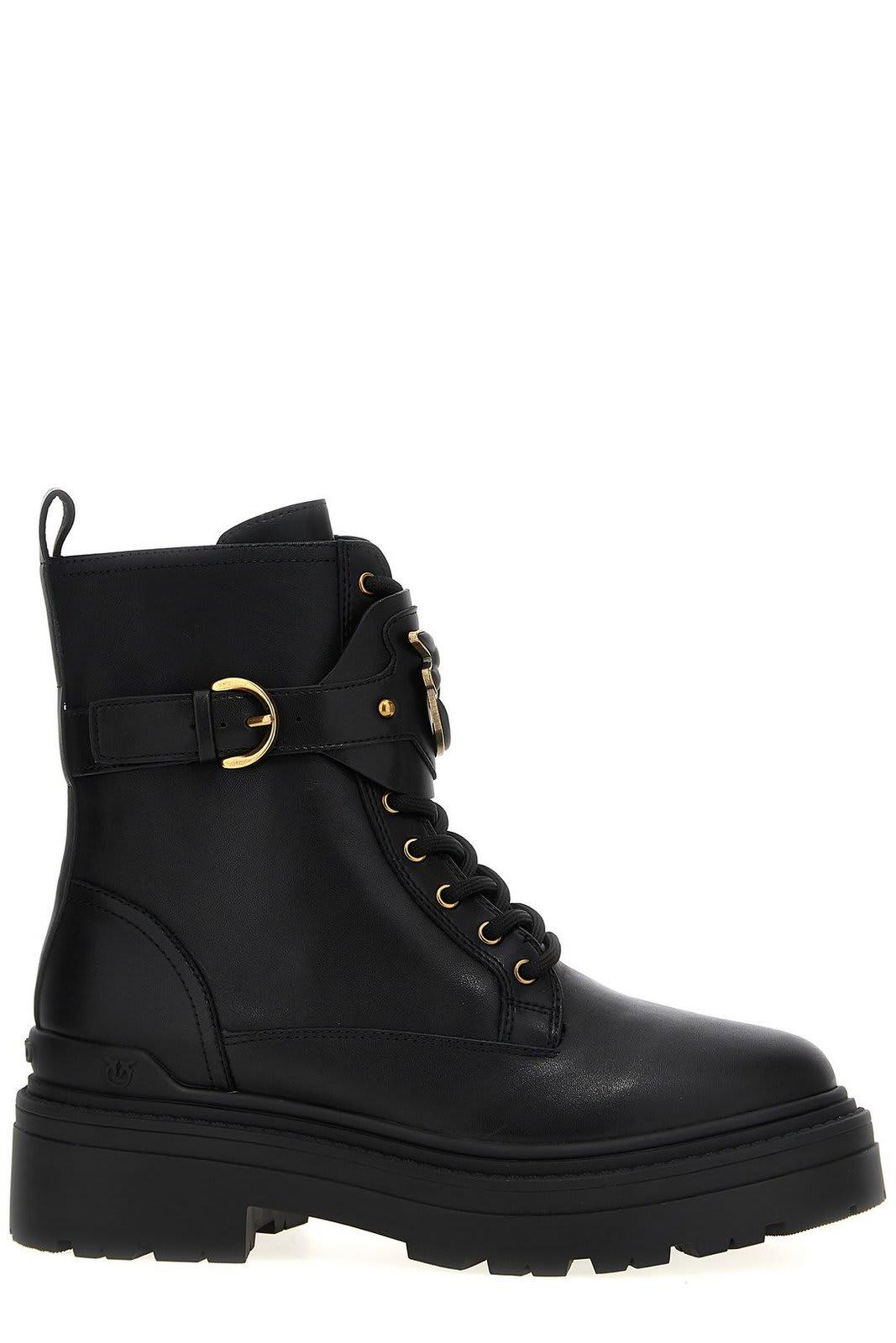 pinko logo plaque combat boots