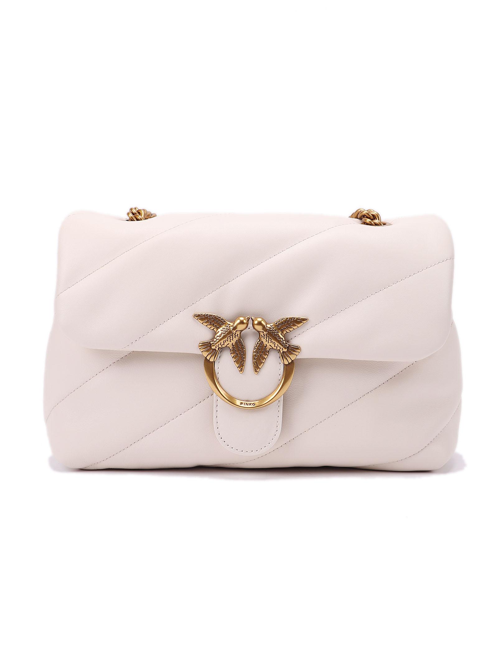 pinko love puff classic cl white calf leather bag - women