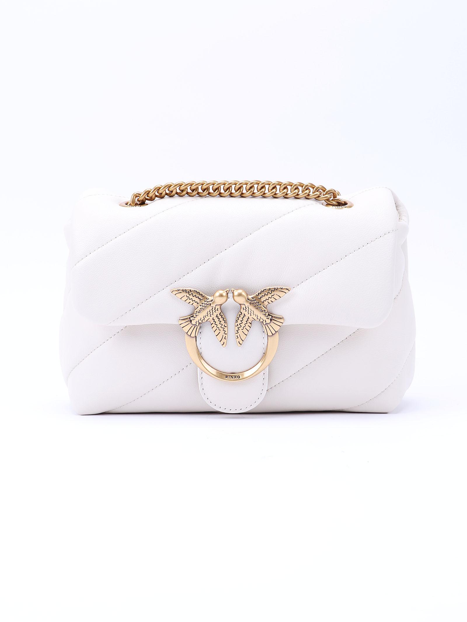 pinko love puff mini cl white calf leather bag - women