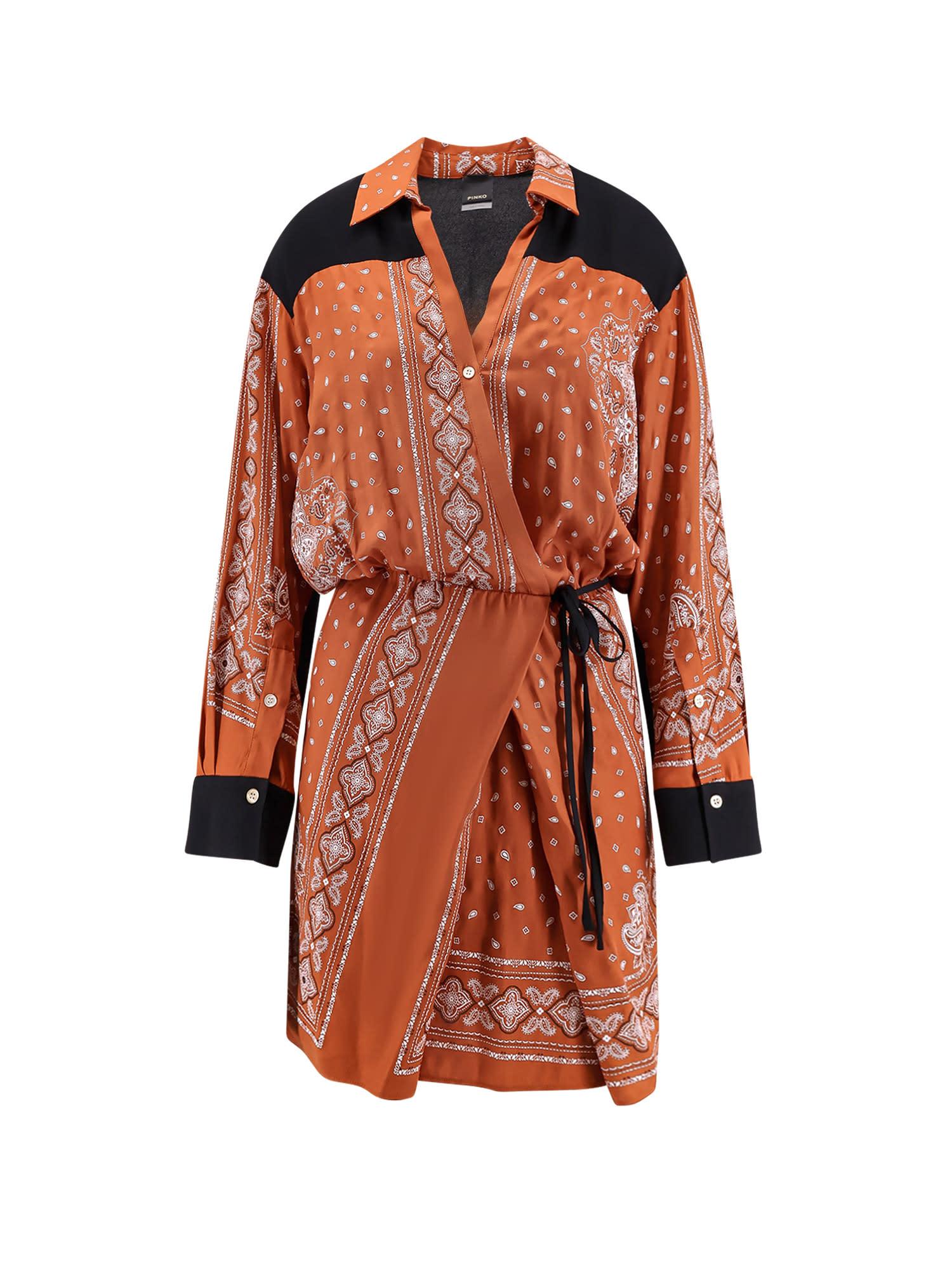 pinko mesopotamia viscose dress with bandana print and georgette profiles