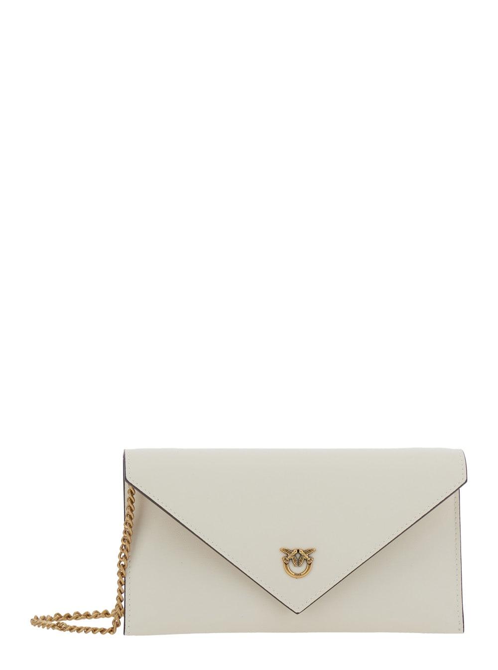 pinko mini bag flat purse mini with love birds logo plate on the front in white leather for women